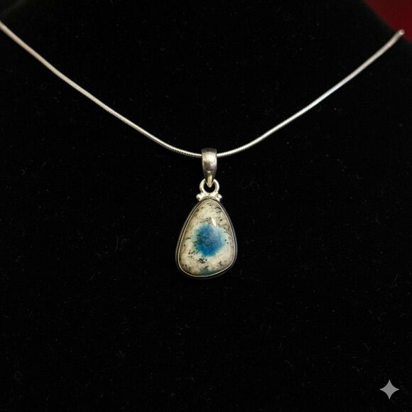 Rare K2 Azurite Necklace Genuine "Blueberry" Jasper Pendant Sterling Silver - Picture 6 of 7